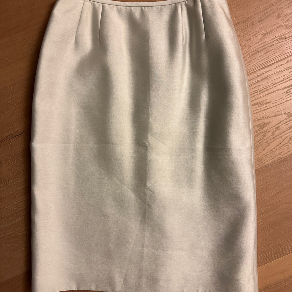 Albert Nipon Light Green Wool/Silk Pencil Skirt 8P